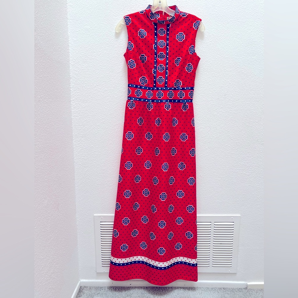 Vintage Emilio Borghese Red and Blue Maxi Dress